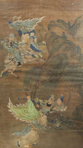 WU YOURU (LATE QING DYNASTY) WARRIORS IN A LANDSCAPE A Chinese painting, ink and colour on paper,