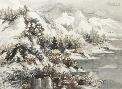 ANONYMOUS (20TH CENTURY) MOUNTAINOUS LANDSCAPES Five Korean paintings, watercolour on paper, each