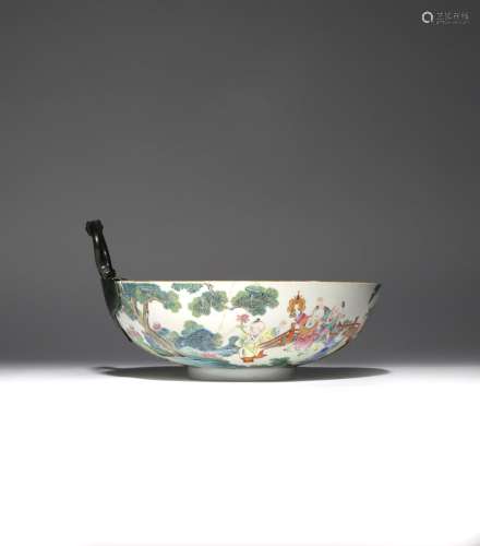 A CHINESE FAMILLE ROSE 'BOYS' BOWL JIAQING 1796-1820 Brightly painted with a continuous scene of