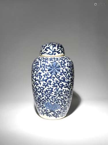 A LARGE CHINESE BLUE AND WHITE OVOID VASE AND COVER 19TH CENTURY Decorated with large lotus blooms
