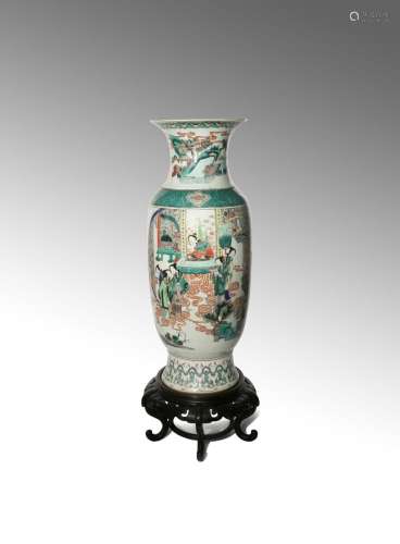 A LARGE CHINESE FAMILLE VERTE VASE 19TH CENTURY The ovoid body painted with scholar-officials