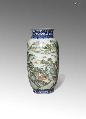 A CHINESE FAMILLE ROSE 'LANDSCAPE' VASE PROBABLY REPUBLIC PERIOD Finely painted with a