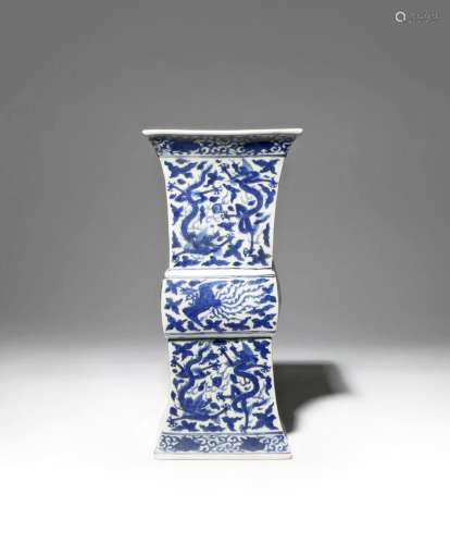 A CHINESE BLUE AND WHITE 'DRAGON AND PHOENIX' VASE, FANGGU LATE QING DYNASTY The upper and lower