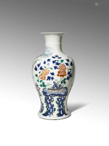 A CHINESE POLYCHROME 'PRECIOUS OBJECTS' VASE 19TH CENTURY Decorated in enamels and underglaze blue
