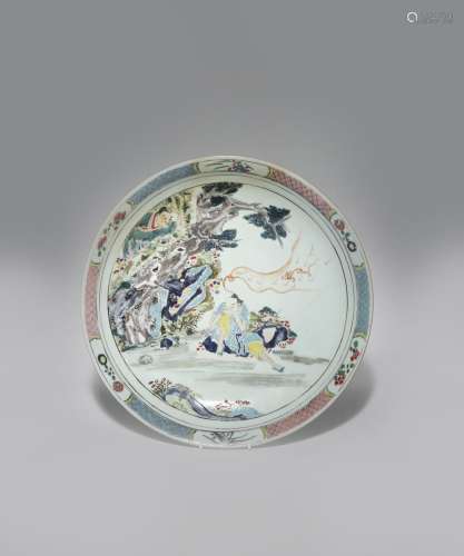 A LARGE CHINESE FAMILLE ROSE DISH YONGZHENG 1723-35 Painted with a sleeping figure dreaming in a