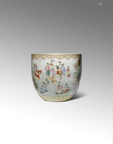 A LARGE CHINESE FAMILLE ROSE FISH BOWL 19TH CENTURY The ovoid body tapering towards the foot,