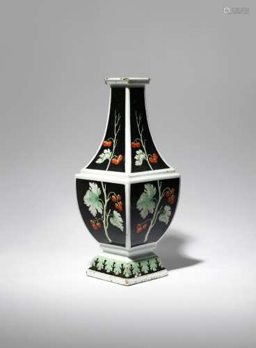 A CHINESE BLACK-GROUND VASE DECORATED IN THE MANNER OF CORNELIS PRONK 18TH CENTURY The square-