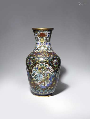 A CHINESE CLOISONNE VASE 19TH CENTURY The ovoid body decorated with four large panels enclosing a