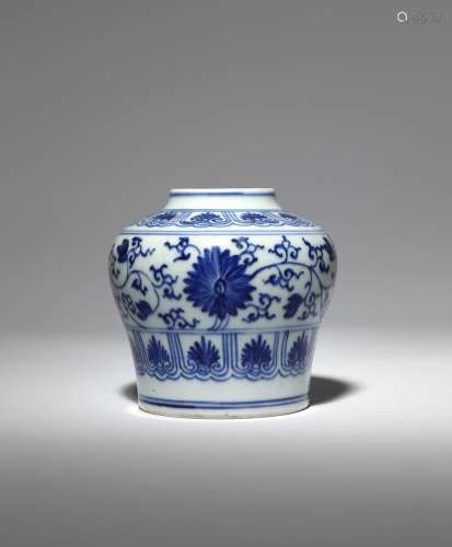 A SMALL CHINESE BLUE AND WHITE JAR QING DYNASTY OR LATER The exterior painted in underglaze blue