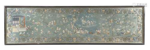 A LARGE CHINESE EMBROIDERED SILK 'BOYS' PANEL QING DYNASTY Decorated with many boys playing in a