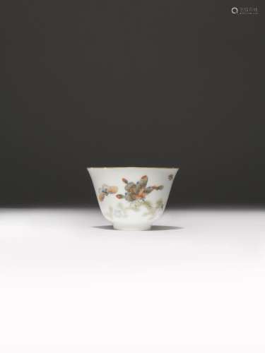 A CHINESE FAMILLE ROSE 'BUTTERFLY' TEA BOWL FOUR CHARACTER XIANFENG MARK AND OF THE PERIOD 1851-61