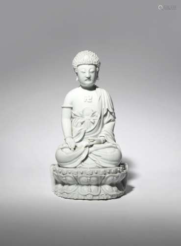 A CHINESE BLANC DE CHINE FIGURE OF BUDDHA 18TH/19TH CENTURY Depicted seated in dhyanasana with one