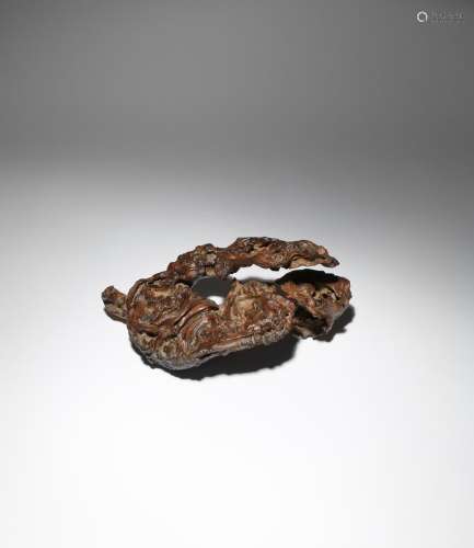A CHINESE ROOTWOOD SCHOLAR'S OBJECT 20TH CENTURY Naturalistically formed as a piece of twisting