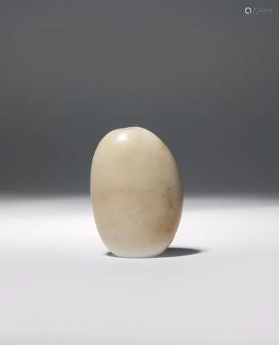 A CHINESE CELADON JADE PEBBLE SNUFF BOTTLE 18TH/19TH CENTURY Naturalistically shaped as a pebble,