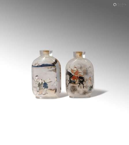 TWO CHINESE INTERIOR-PAINTED GLASS SNUFF BOTTLES SIGNED TANG ZICHUAN 19TH/20TH CENTURY One painted