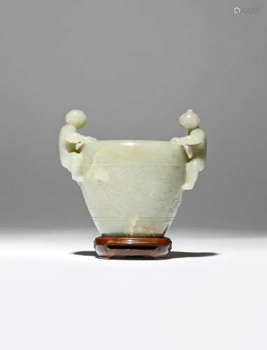 A SMALL CHINESE CELADON JADE 'BOYS' BOWL QING DYNASTY The ovoid body tapering towards the foot,