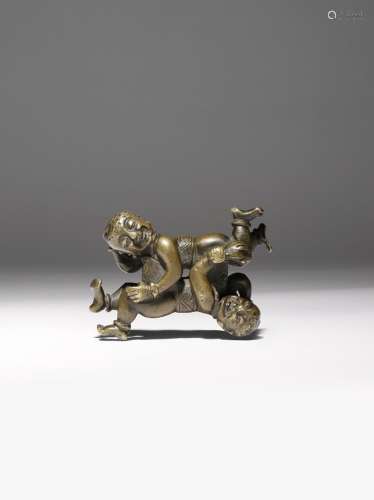 A CHINESE BRONZE 'SI XI TONGZI' MODEL OF TWO BOYS MING/QING DYNASTY Formed as two young children