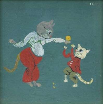 Tsuguharu Foujita, A Kitten Playing with its Mother Cat