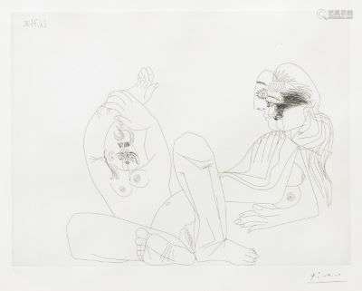 Pablo Picasso, Deux Femmes. une en Raccourci et une Repliée sur elle-même, Pl.141 from 'Séries 156'
