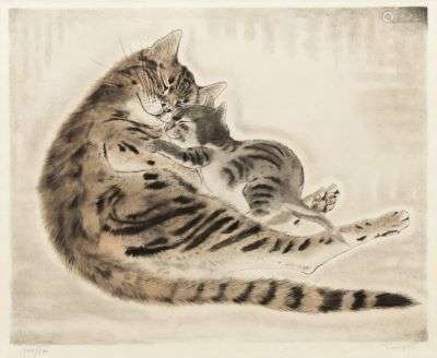 Tsuguharu Foujita, Chatte et chaton, endormis, from 'Les Chats'