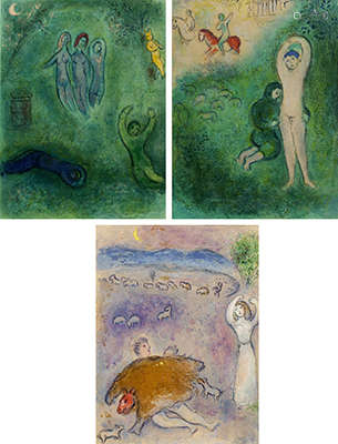 Marc Chagall, Le Songe de Daphnis et les nymphes/ Daphnis et Gnathon/ La Ruse de Dorcon, from 'Daphnis et Chloé'