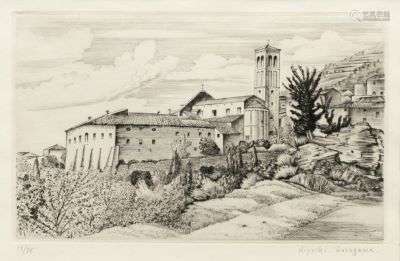 Kiyoshi Hasegawa, Paysage d'Italie (Assise), Église de Santa Chiara