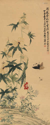 刘奎龄（1885～1967） 花蝶 镜片 设色纸本