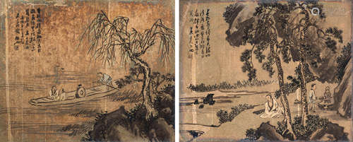 苏六朋（1791～1862） 人物斗方 （两帧） 镜片 设色笺本