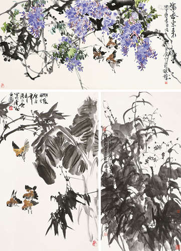 陈永康（b.1944）周国城（b.1950） 花鸟 （三帧） 横披、镜片、立轴 设色纸本/水墨纸本