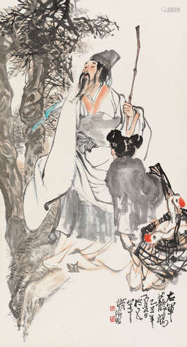 陈振国（b.1944） 右军笼鹅 立轴 设色纸本