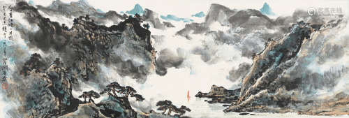 陈洞庭（1929～1987） 峡江帆影 镜片 设色纸本