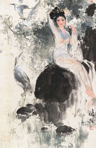 陈政明（b.1941） 少女 立轴 设色纸本