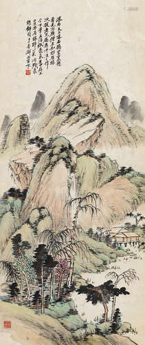 潘冷残（1880～1929） 石桥飞瀑 立轴 设色纸本