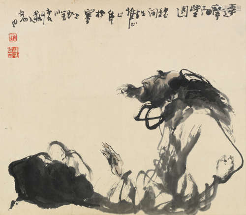 胡正伟（b.1942） 达摩面壁图 横披 设色纸本