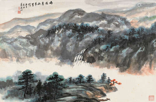 萧建初（1910～2002） 雨后青山 镜片 设色纸本