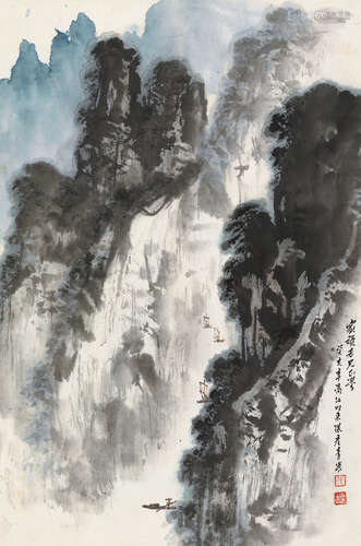 张彦青（1917～2007） 漓江山水 立轴 设色纸本