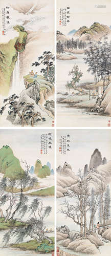 朱良材（1864～？） 山水四屏 立轴 设色纸本