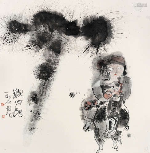 石虎（b.1942） 欢归图 镜片 设色纸本