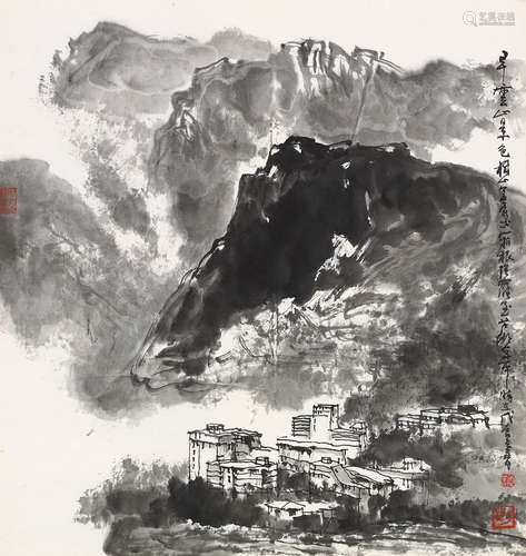 刘懋善（b.1942） 箱根早云山景 镜片 水墨纸本