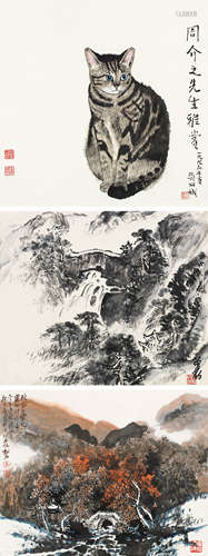 吴丽娥曾豹崔松石（1944～2010） 画 （三帧） 镜片 设色纸本