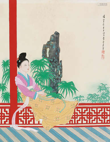 潘絜兹（1915～2002） 倚栏仕女 镜片 设色纸本