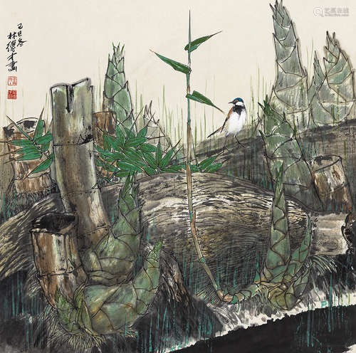 林德才（b.1948） 春鸣 立轴 设色纸本