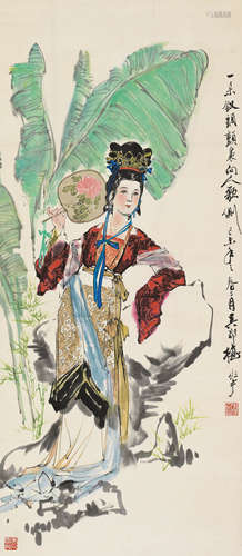 颜梅华（b.1927） 芭蕉仕女 镜片 设色纸本