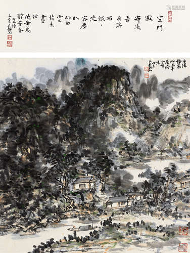 吴静山（b.1943） 精舍遇雨 立轴 设色纸本