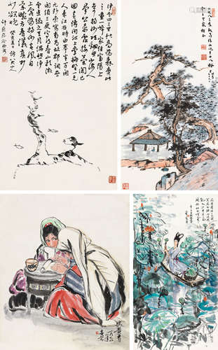 计燕荪（b.1917）马保山（1911～2004）陵燕王恤珠（1930～2015） 画 （四帧） 镜片 水墨纸本/设色纸本