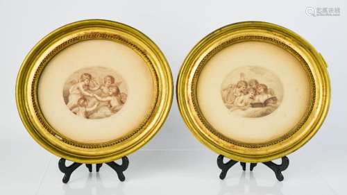 A pair of oval 18th century prints by F Bartolozzi, both depicting cherub groups, published May