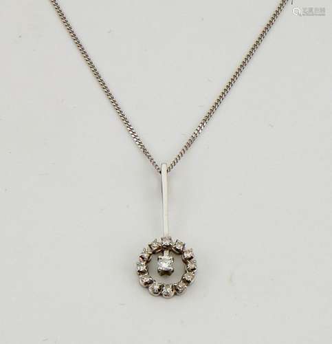 An 18ct white gold and diamond pendant necklace, in the French Art Deco style, with 9ct white gold