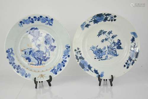 A pair of 19th century blue and white Chinese plates, circa 1870, A/F.