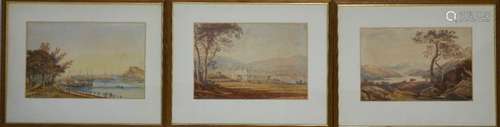 Three 19th century watercolours, depicting various landscapes, including Entrance to Zeignmouth