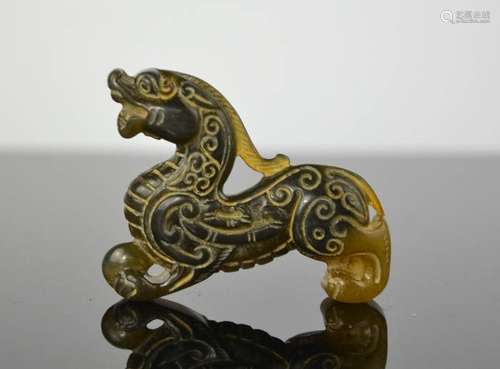 A Chinese natural yellow jade handcarved dragon . 4.5cm high x 6.5cm